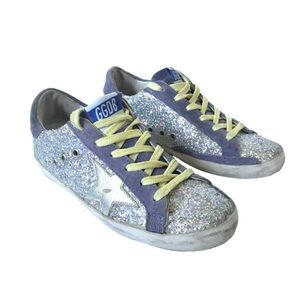 Golden Goose Superstar Sneakers Women’s 37 Silver Glitter Low Top Sparkle GGDB